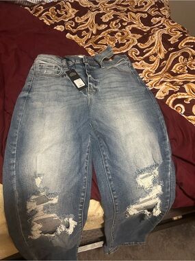 Fashion Nova Distressed Boyfriend Jeans - Blue Wash